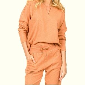 Lune Active Fenna Long Sleeve Shirt Sz M Cotton Linen Rusty Orange Pullover Top